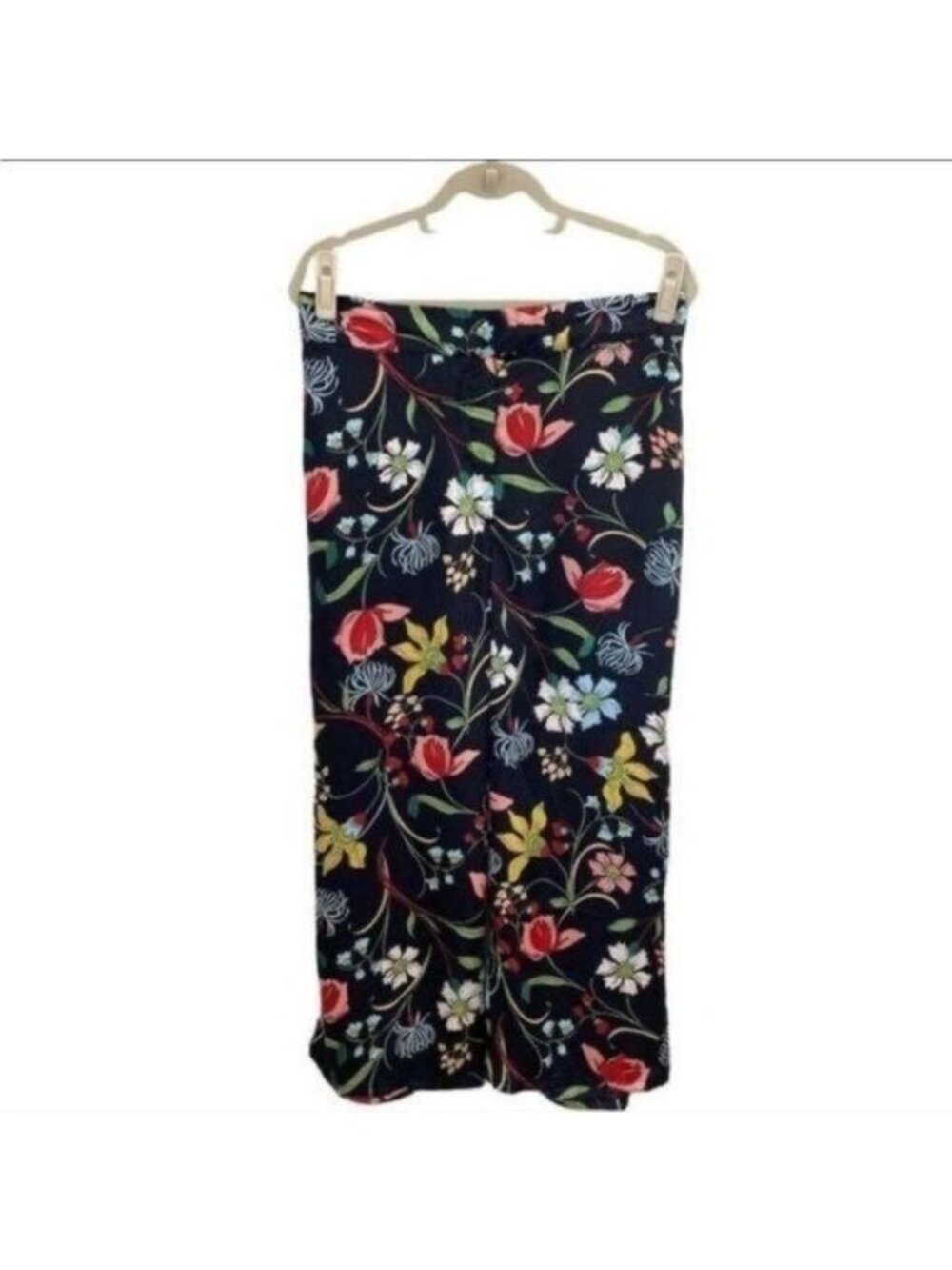 Castaluna Floral Wide Leg Pants | Navy Blue Satin Finish | Size 12W